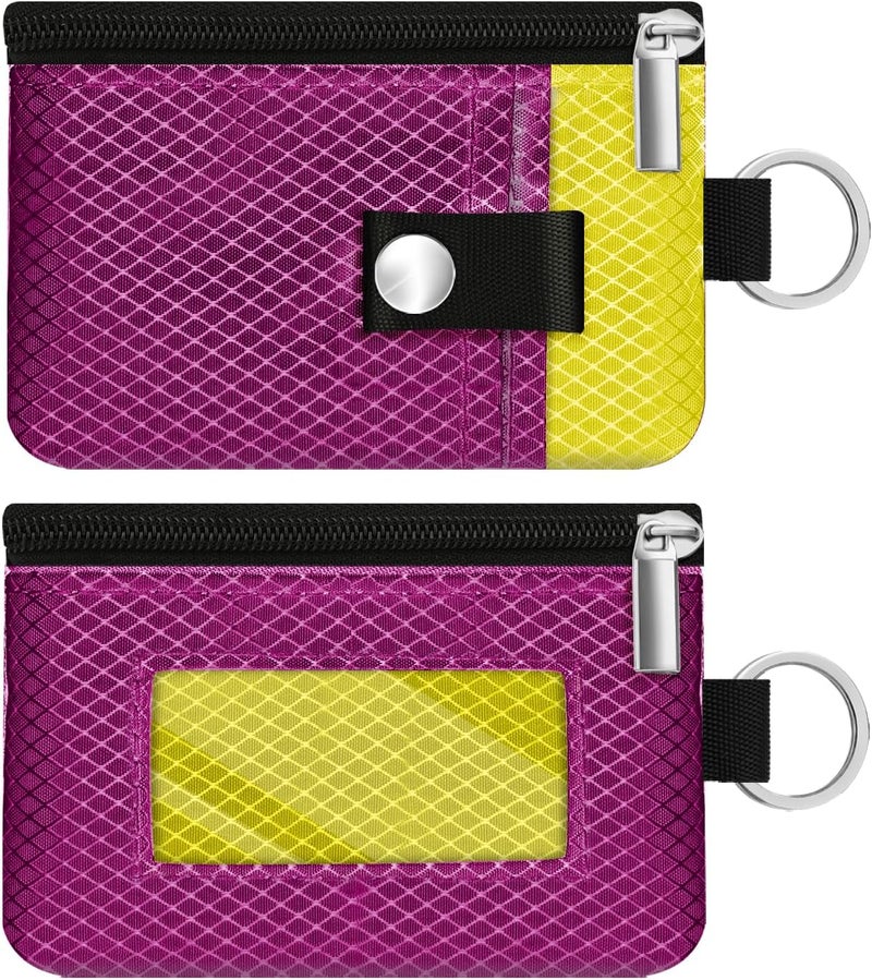 CCUMI Minimalist RFID Blocking Small Wallet with ID Window,WaterResistant Zip Id Case Wallet with Lanyard Keychain for Cards,Cash,Travel,Women,Men (Deep Purple Red/Lemon Yellow) - Image 3